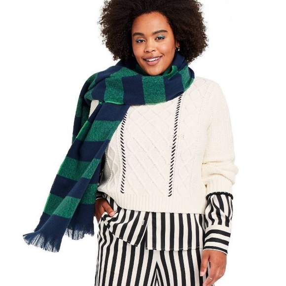 NWT La Ligne x Target Striped Scarf Navy Blue Green - Picture 3 of 4